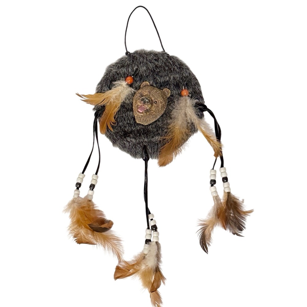 Resin/Ceramic Animal Bear Head Figurine Dream‎ Catcher Feather Beaded